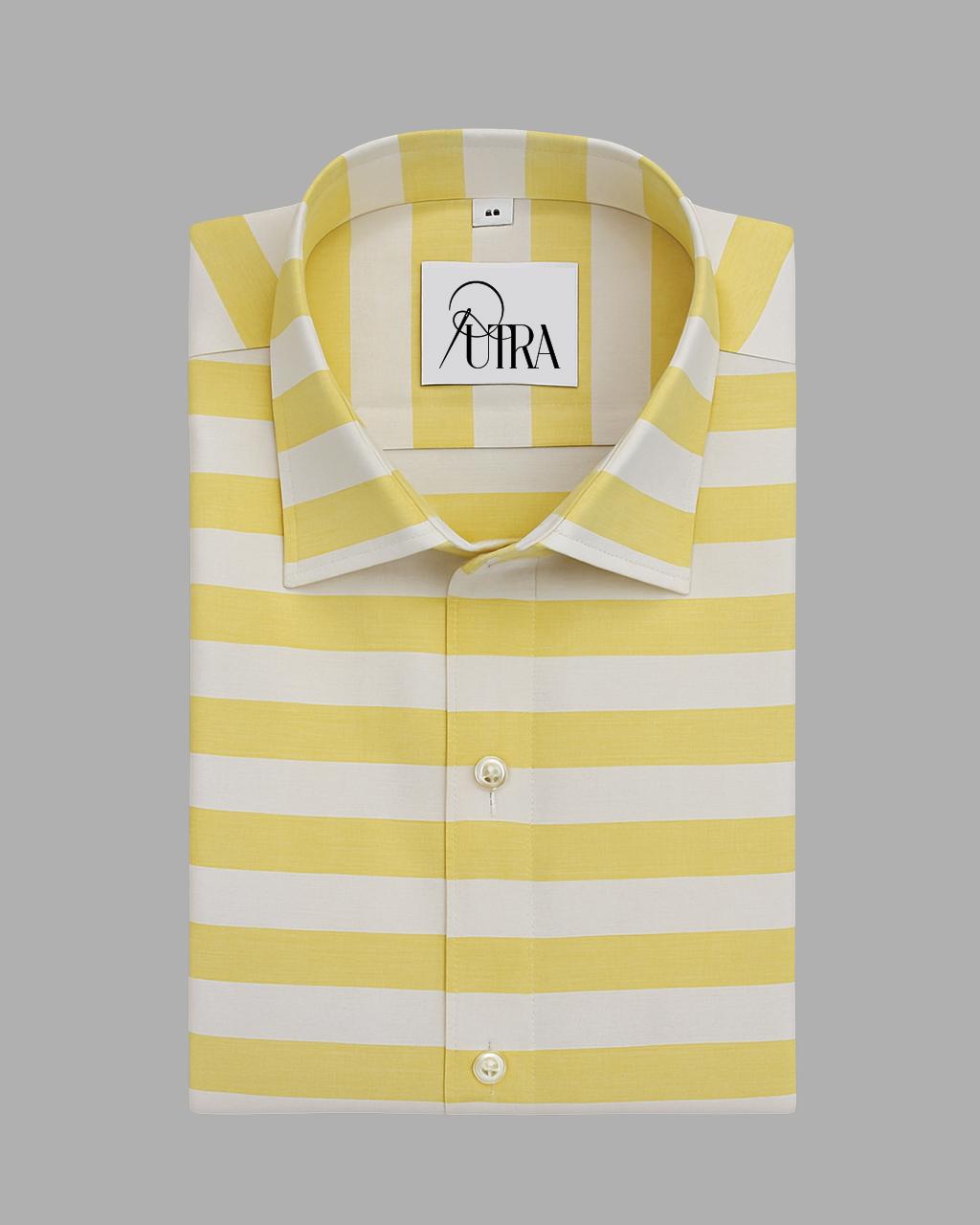 Mens Sunshine Yellow and White Striped Cotton Shirt