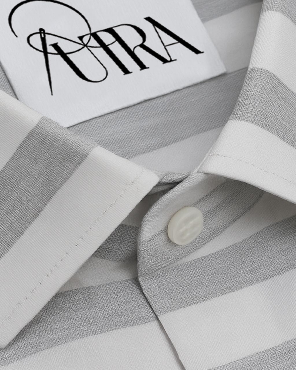 Men Grey and White 100% Cotton Striped Shirt