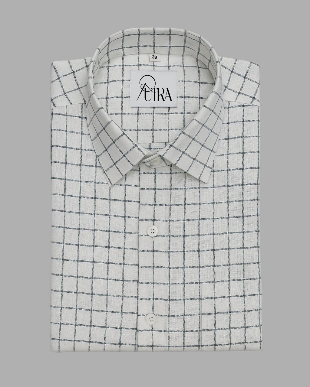 Classic White and Navy Checked Cotton Slub Shirt