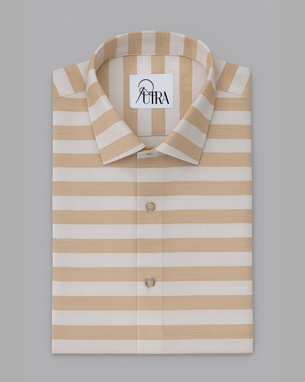 Men Premium Beige and White Striped Cotton Shirt
