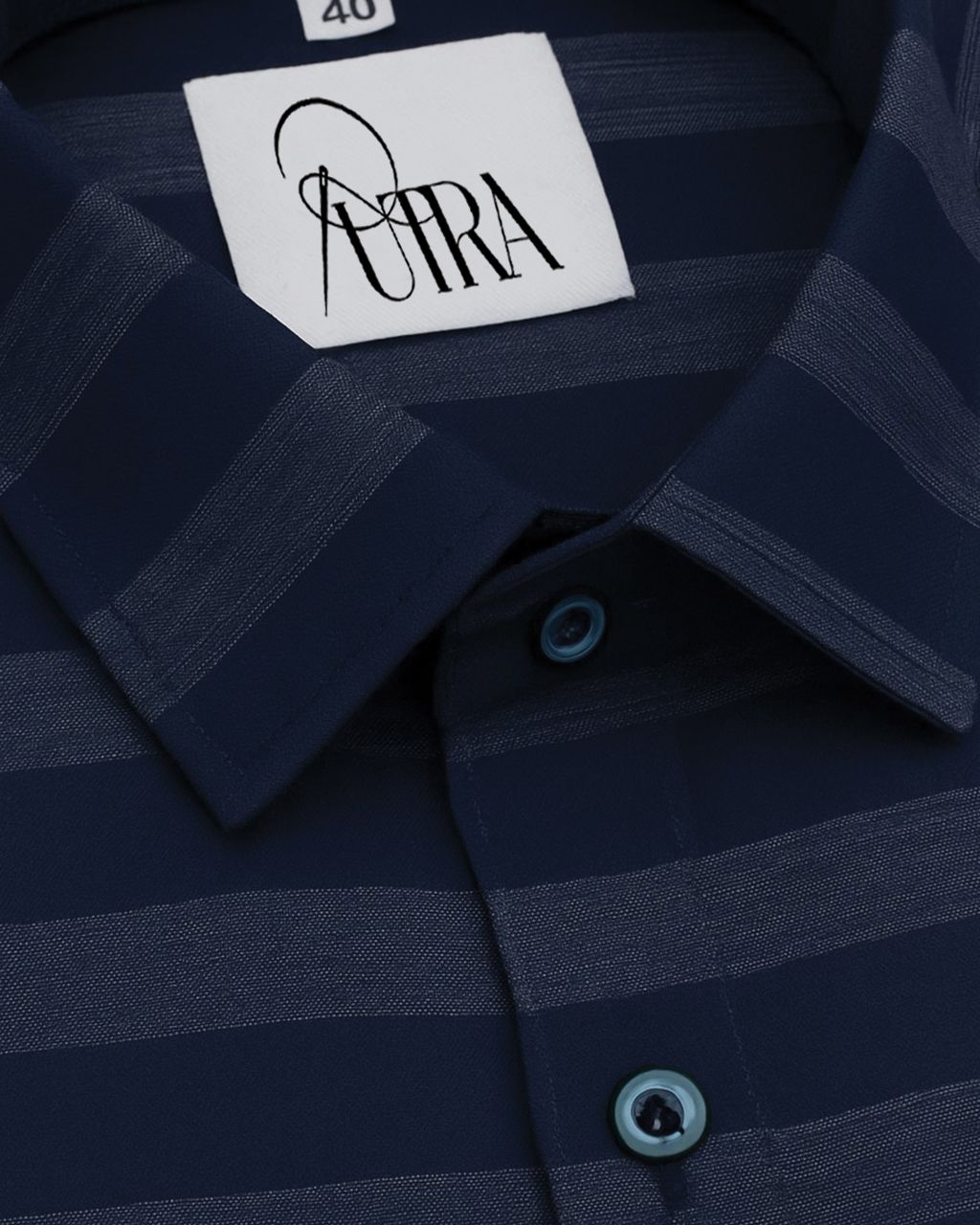 Mens Midnight Navy Textured Stripe Cotton Shirt