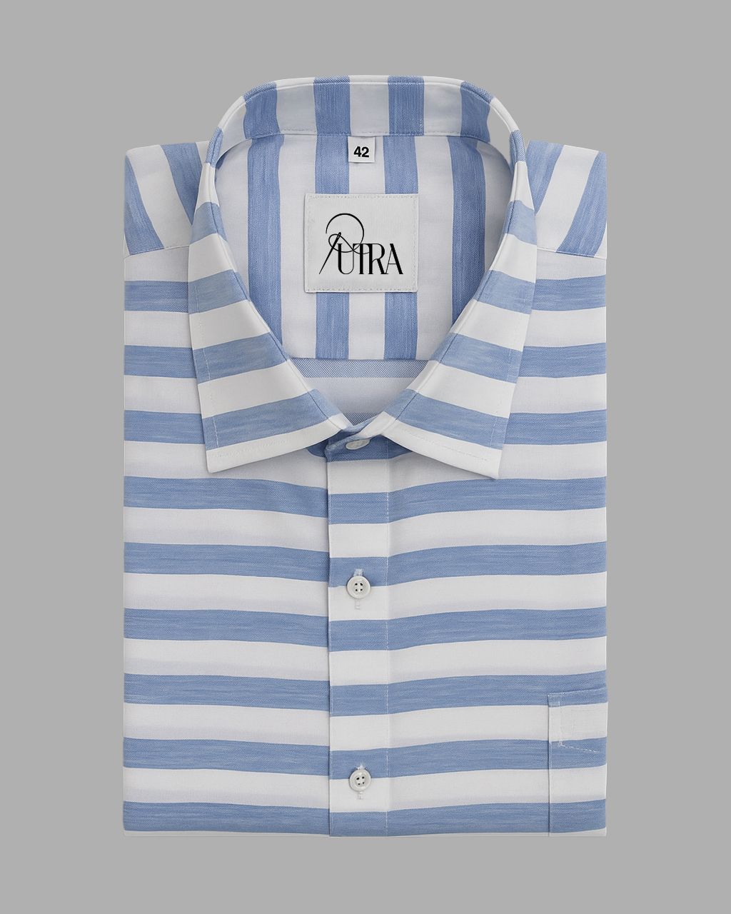 Men Sky Blue and White Striped 100% Cotton Shirt