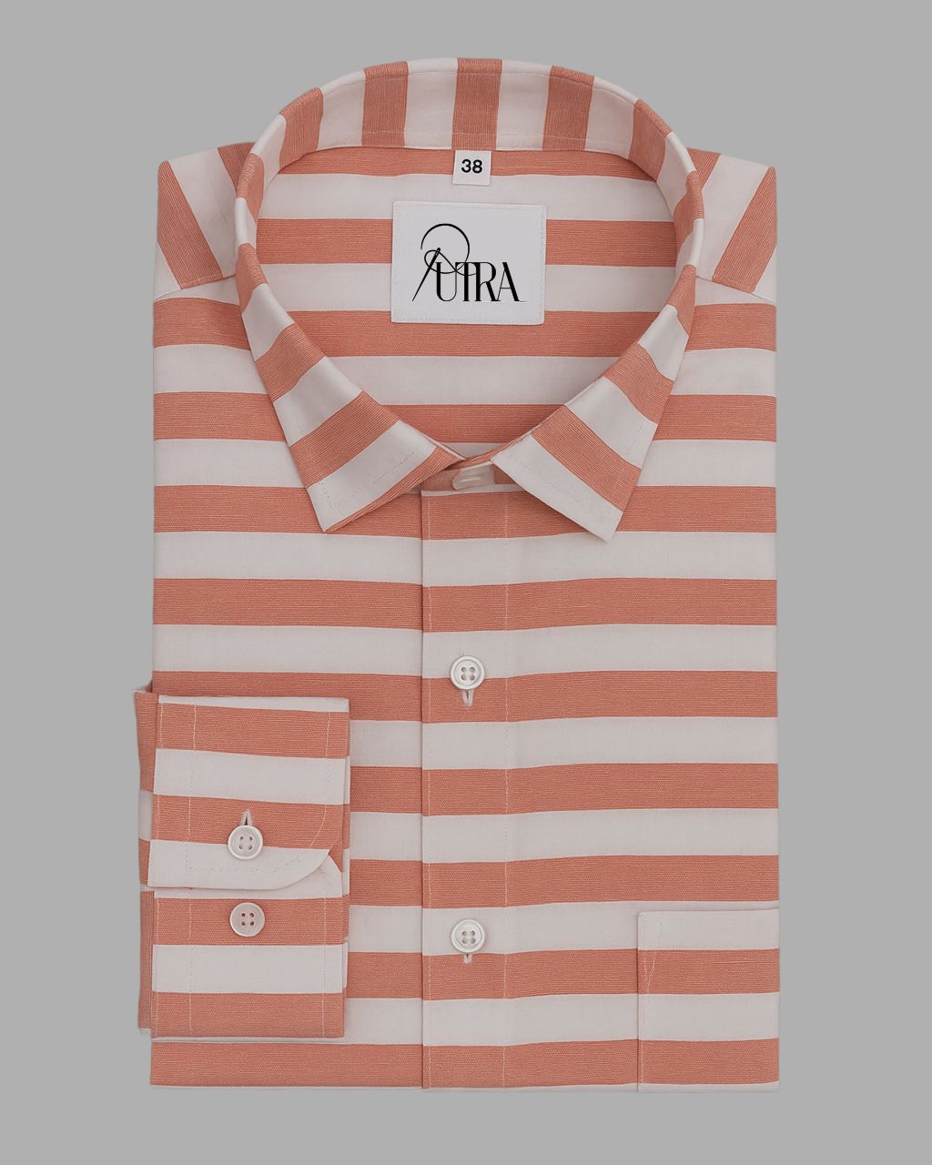 Rust Orange &amp;amp; White 100% Cotton Striped Shirt