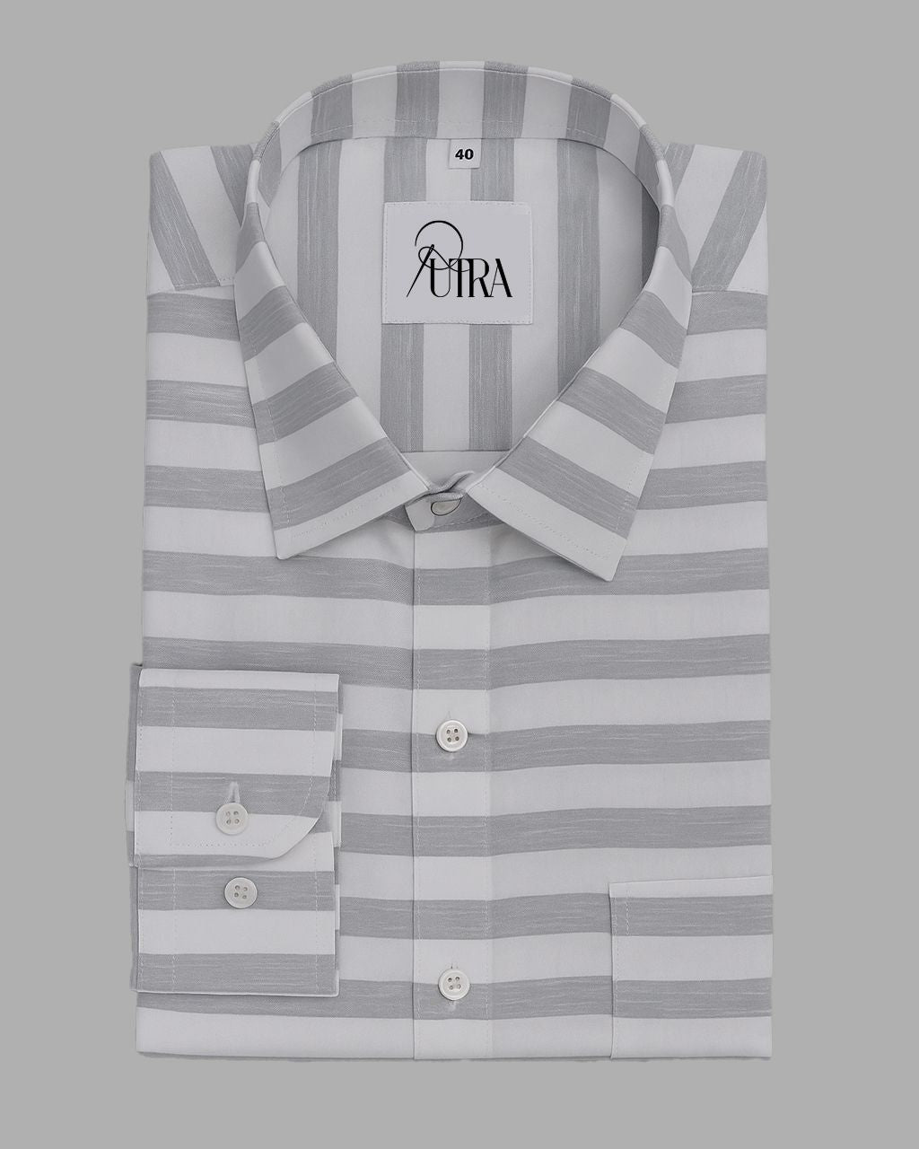 Men Grey and White 100% Cotton Striped Shirt