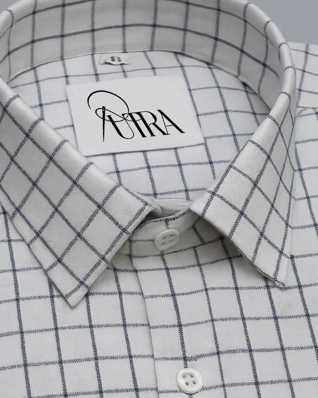Classic White and Navy Checked Cotton Slub Shirt