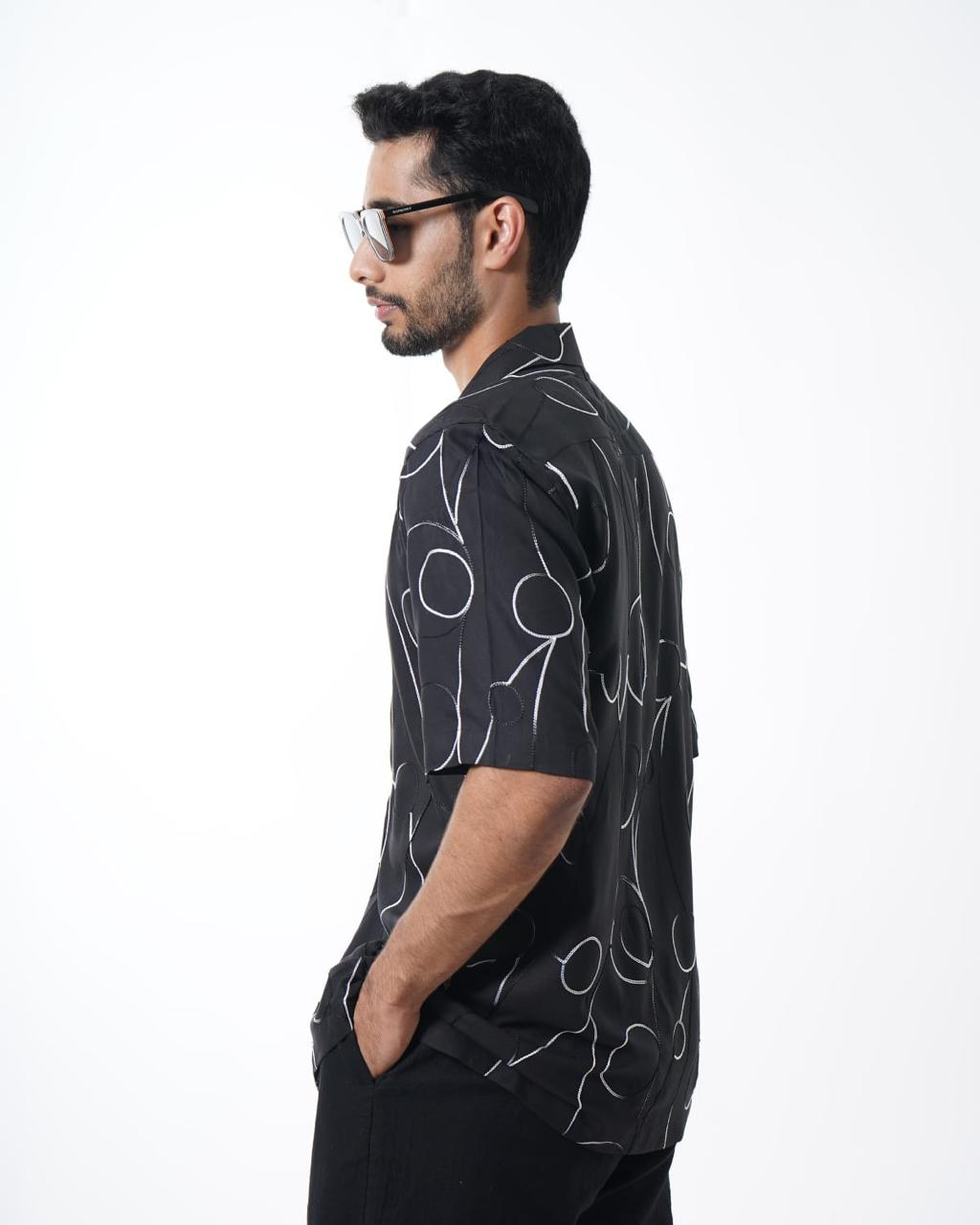 Abstract Black Embroidered Shirt