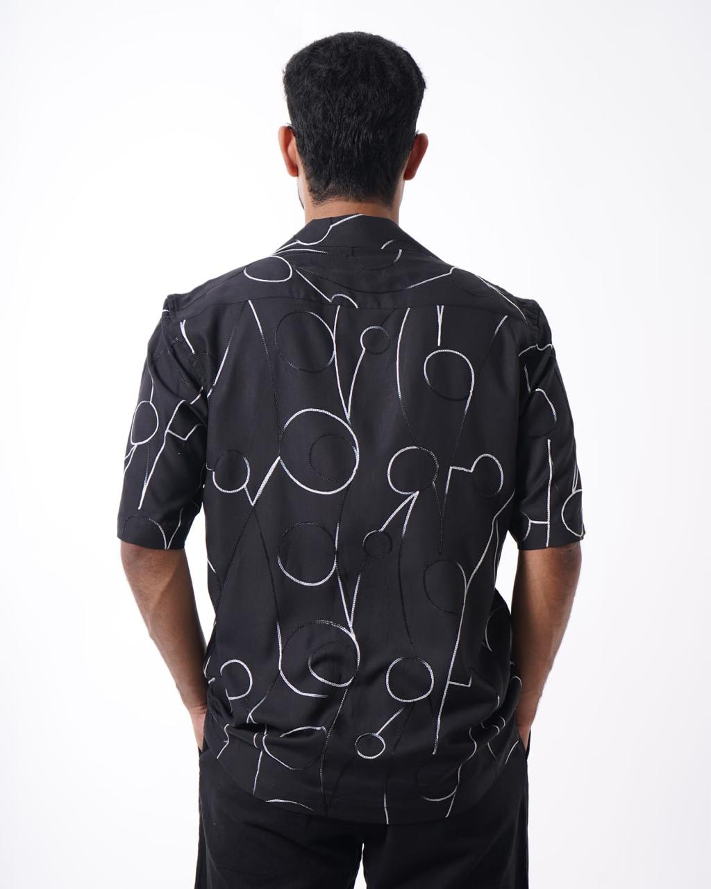 Abstract Black Embroidered Shirt