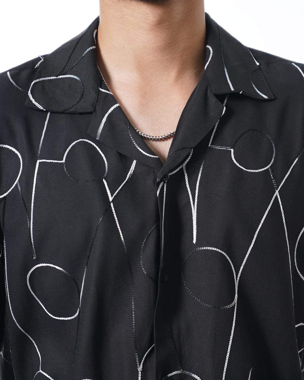 Abstract Black Embroidered Shirt