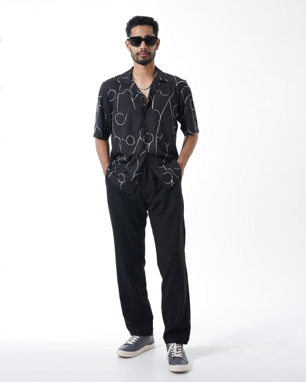 Abstract Black Embroidered Shirt