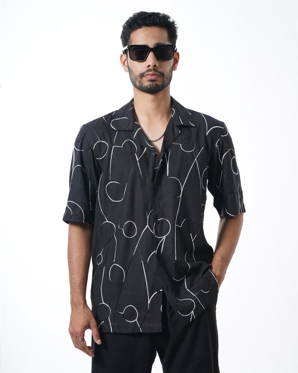 Abstract Black Embroidered Shirt