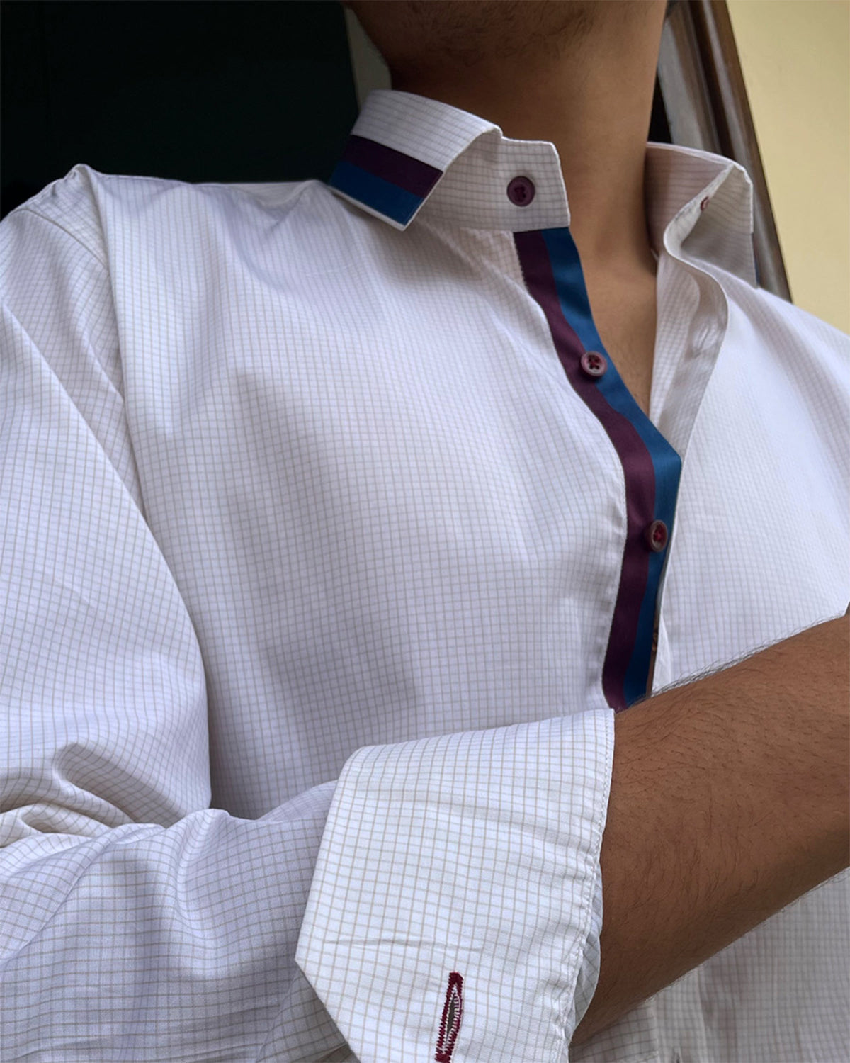 Men Cream Checked Slim fit Giza cotton Shirt