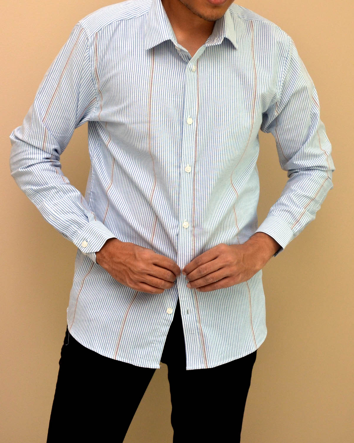 Men Blue And White Striped Casual Shirt