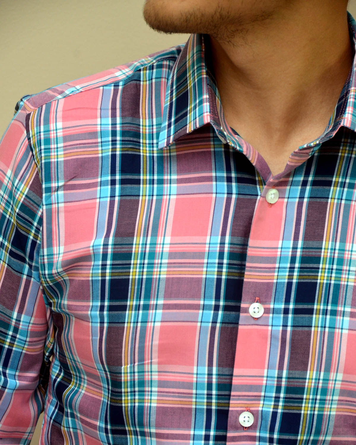 Men Red, Blue and Yellow Checked Slim Fit Casual Shirt