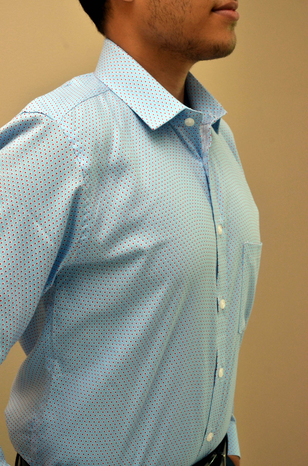 Men Blue And Red Dotted Slim Fit Casual Shirt