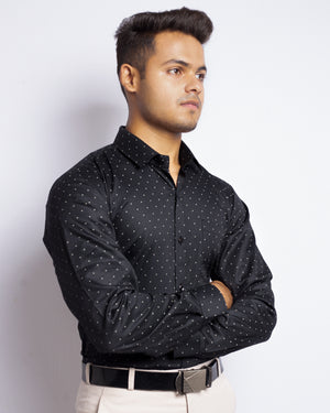 Men Black patterned Casual Slim Fit Cotton shirt - Putra