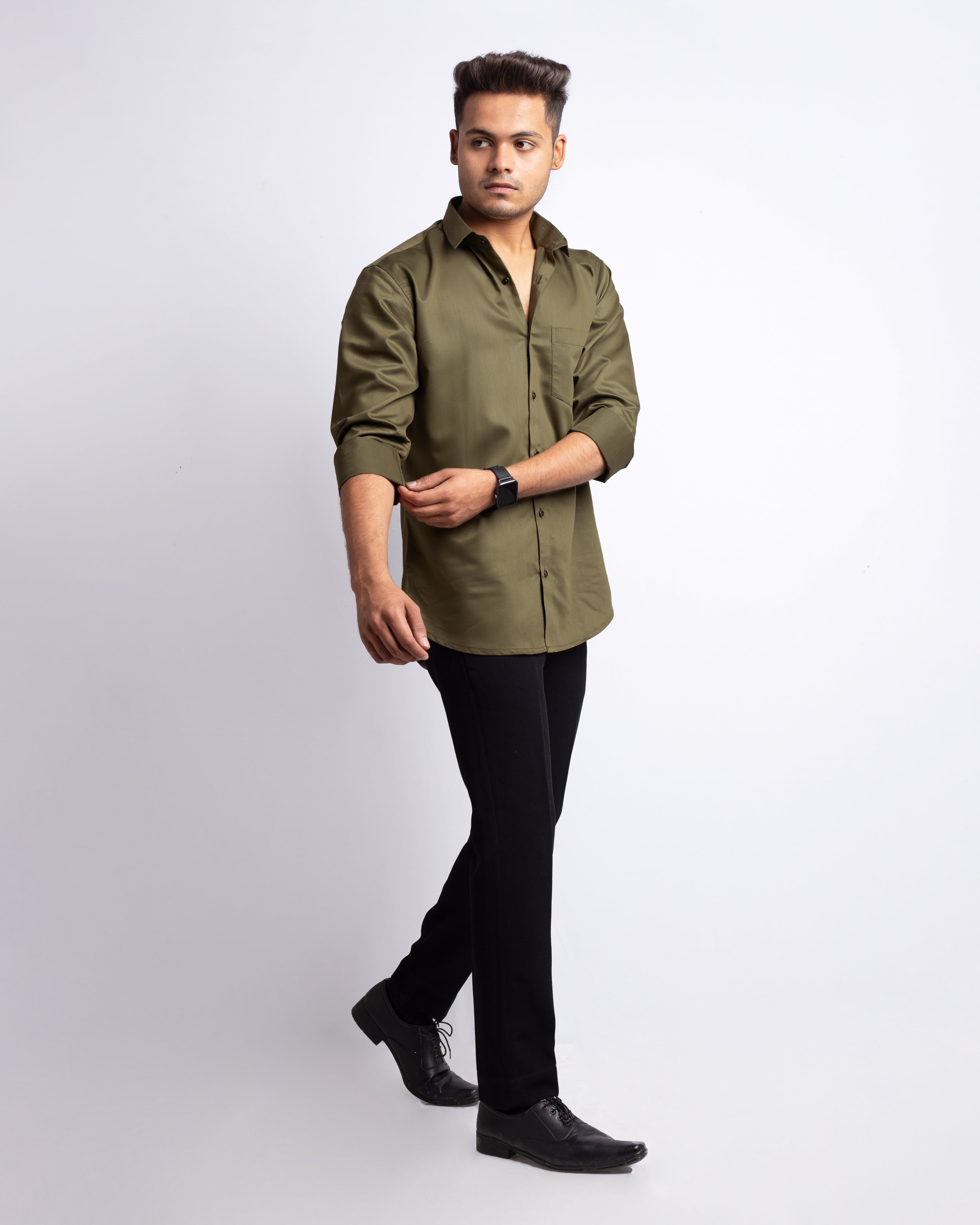 Olive green dress store shirt mens